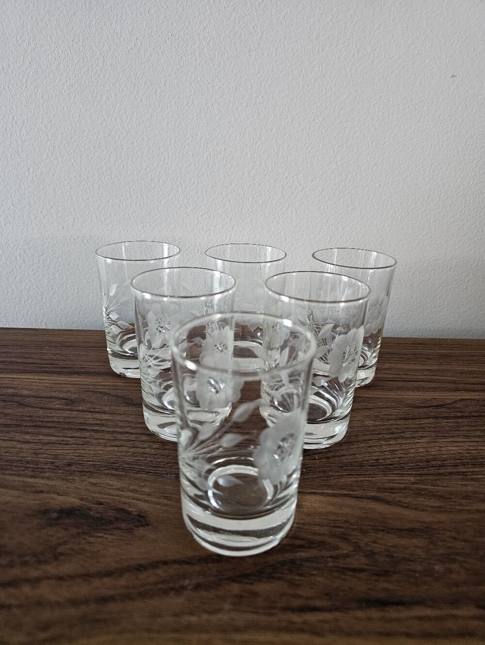 VINTAGE set of 6 etched glasses with flower and wheat pattern